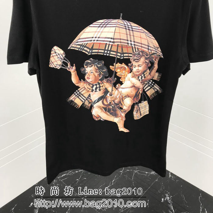 BURBERRY巴寶莉 19ss早春新款 經典格紋 丘比特印花圖案 純棉黑色短袖 男女同款 ydi1789